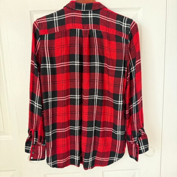 Chaps Viscose Red Plaid Long-Sleeve Button Down Flannel Shirt Small - Picture 4 of 4